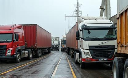 Trucks loaded on a ferry deck