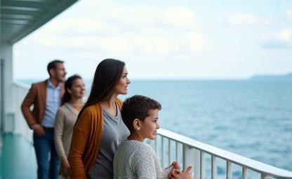 Family looking out from a ferry deck