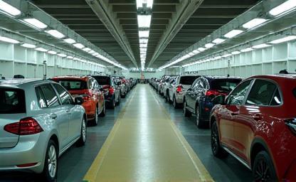 Cars parked on a ferry deck